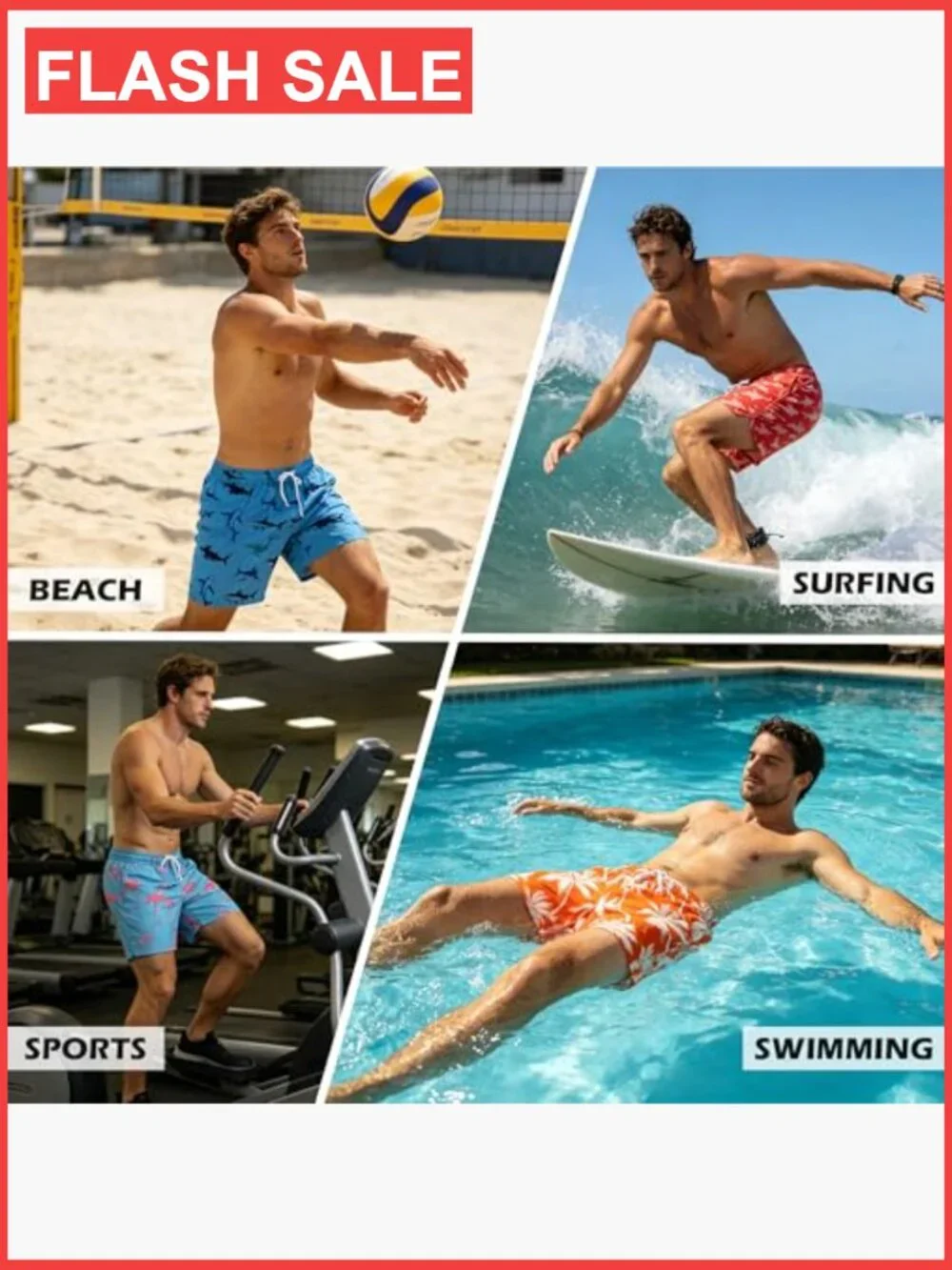 Men's Hawaiian Quick Dry 2 in 1 Board Shorts with Pockets Drawstring Beach